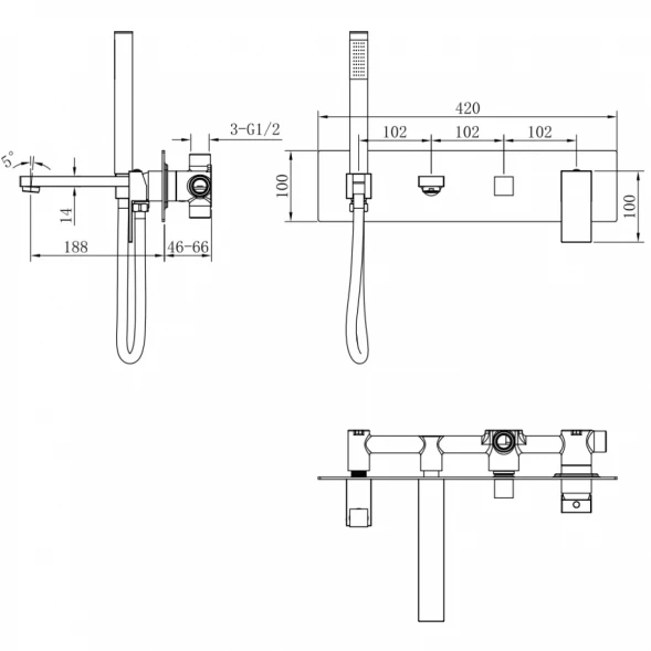 Смеситель для ванны Boheme Qubic 474-2-SGM