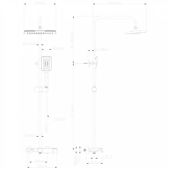 Душевая система Wonzon &amp; Woghand WW-AE33110-MB 270x200 мм, CoolStart, со смесителем, черный матовый