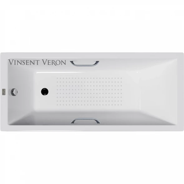 Ванна чугунная Vinsent Veron Square VSQ1407045H/VH0012CH-AS 140x70 см, с ручками, антискользящим покрытием, белый