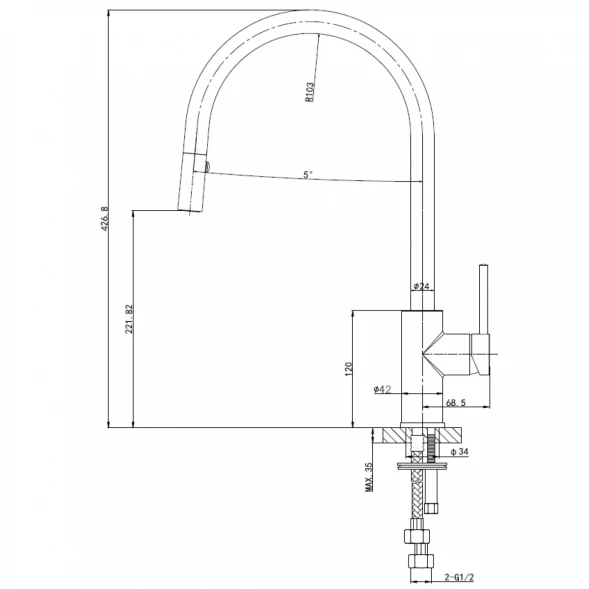 Смеситель для кухни Wonzon &amp; Woghand WW-422902-CR с выдвижным изливом, хром