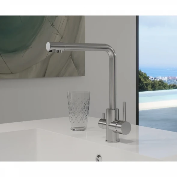 Смеситель для кухни AQG Duo 05DUO560IS с подключением к фильтру, нержавеющая сталь