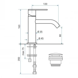 Смеситель для раковины Emmevi Filoinox 85003/IN с донным клапаном, нержавеющая сталь