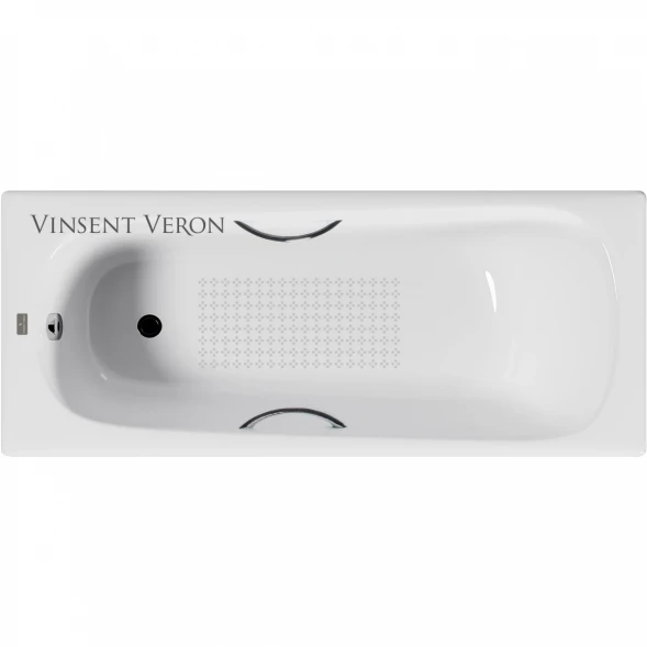 Ванна чугунная Vinsent Veron Concept VCO1607042H/VH0015CH-AS 160x70 см, с ручками, антискользящим покрытием, белый