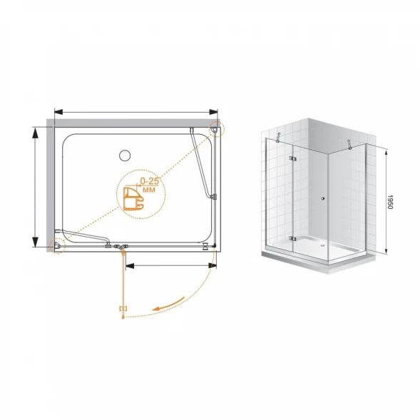Душевой уголок Cezares Verona 100x90 см прозрачное стекло VERONA-W-AH-1-100/90-C-Cr