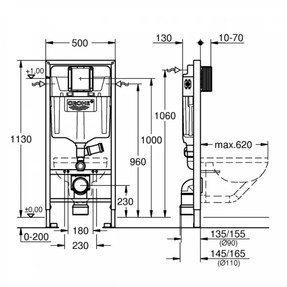 Инсталляция для унитаза Grohe Rapid SL 39002000 с функцией устранения запахов