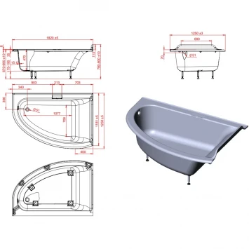 Ванна из литьевого мрамора Astra-Form Анастасия Solid Surface 01010064 182x125 см R, угловая, белый матовый