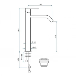 Смеситель для раковины Emmevi Filoinox 85003BIG/IN с донным клапаном, нержавеющая сталь