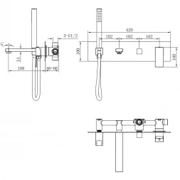 Смеситель для ванны Boheme Qubic 474-2-GM