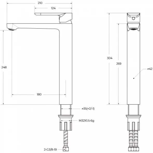 Смеситель для раковины Cezares Stylus STYLUS-LC-BORO-W0 без донного клапана, золотой матовый