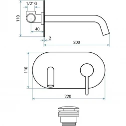 Смеситель для раковины Emmevi Filoinox 85055/IN встраиваемый, с донным клапаном, нержавеющая сталь