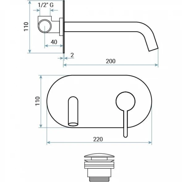 Смеситель для раковины Emmevi Filoinox 85055/IN встраиваемый, с донным клапаном, нержавеющая сталь