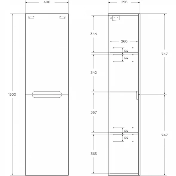 Пенал BelBagno Etna ETNA-1500-2A-SC-WO-P-R подвесной R, Rovere Bianco