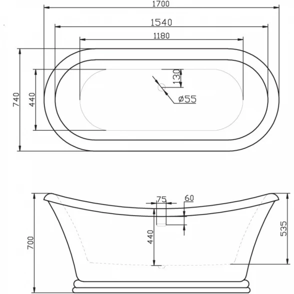 Акриловая ванна BelBagno BB09 170x74 см, отдельностоящая, белый