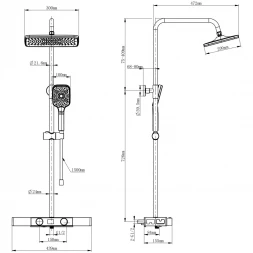 Душевая система Wonzon &amp; Woghand Shelf WW-B3552-BG 300x200 мм, с термостатом, золотой матовый