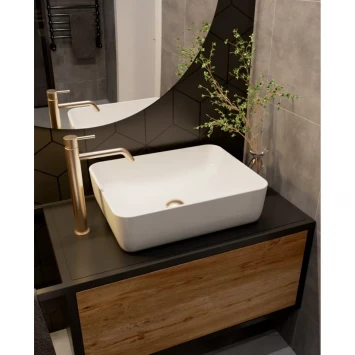 Смеситель для раковины AQUAme Siena AQM6214BG без донного клапана, Золото матовый