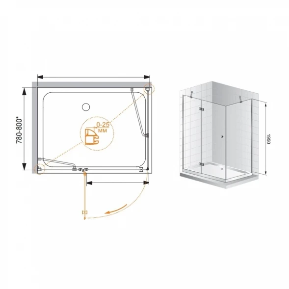 Душевой уголок Cezares Verona 100x80 см текстурное стекло VERONA-W-AH-1-100/80-P-Cr-L