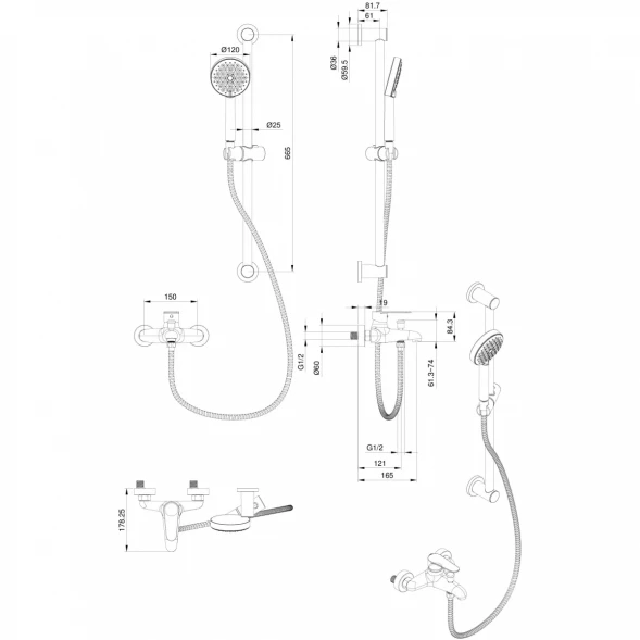 Смеситель для ванны Wonzon &amp; Woghand Alfa WW-AE3205-MB с душевым гарнитуром, черный матовый