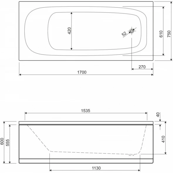 Акриловая ванна 170x75 см Cezares Eco ECO-170-75-41-W37
