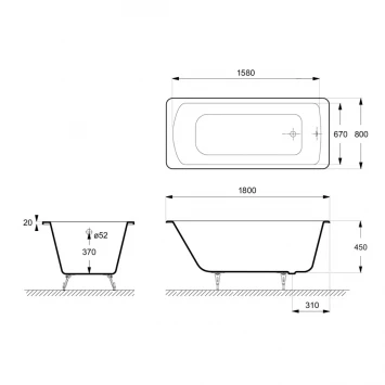 Ванна чугунная Delice Prestige DLR230623R-AS 180x80 см, с отверстиями под ручки, антискользящим покрытием, белый