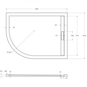 Душевой поддон из литьевого мрамора 120x90 см Cezares TRAY-AS-RH-120/90-550-30-W-R