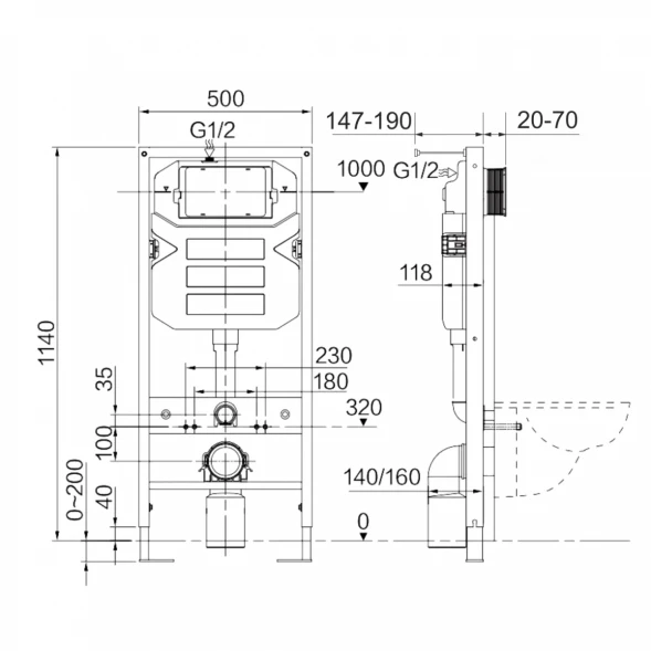 Комплект подвесной унитаз Ceramica Nova Metropol CN4002 + система инсталляции Ceramica Nova Envision Flat CN1002B + CN1000