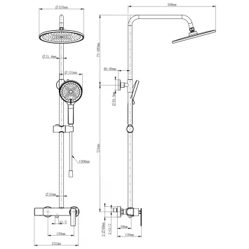 Душевая система Wonzon &amp; Woghand WW-B3517-CR 255 мм, со смесителем, хром