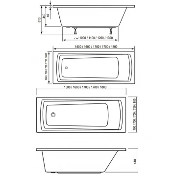 Акриловая ванна 170x75 см Ravak Domino Plus 70508015
