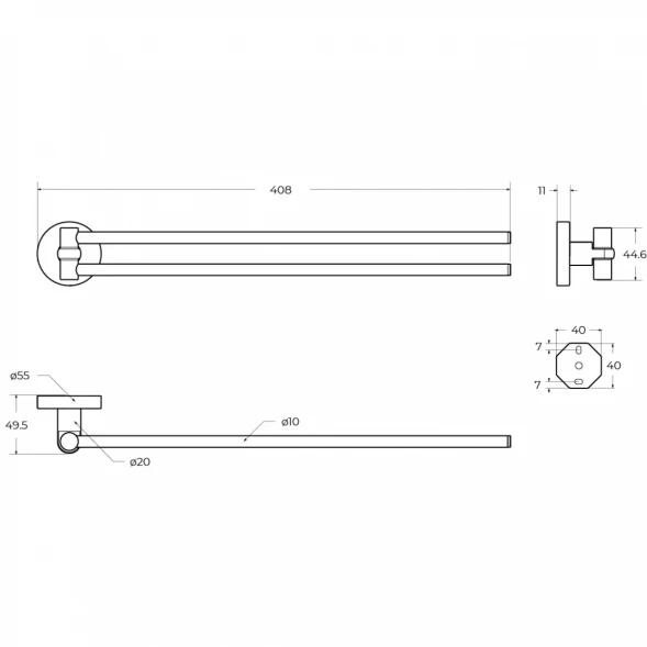 Полотенцедержатель Cezares Relax RELAX-THD-S-GM 40,8 см, поворотный, двойной, оружейная сталь