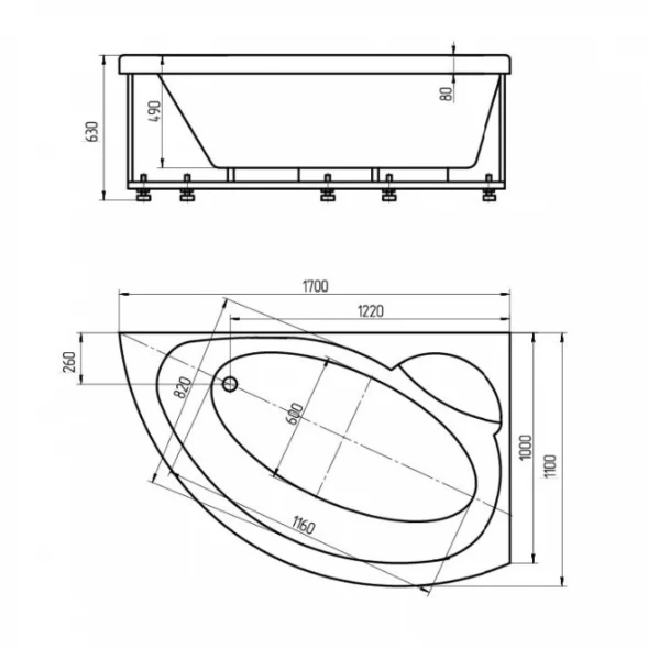 Акриловая ванна 170x110 см правая Aquatek Аякс 2 AYK170-0000007