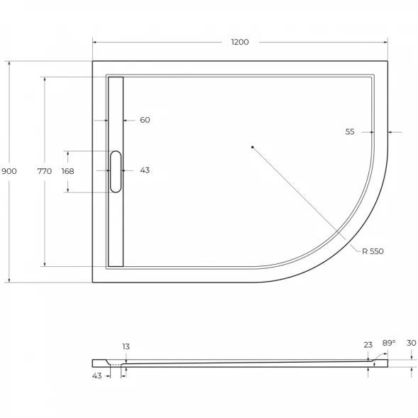 Душевой поддон из литьевого мрамора 120x90 см Cezares TRAY-AS-RH-120/90-550-30-W-L
