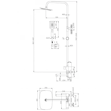 Душевая система 300x200 мм BelBagno Acqua ACQUA-VSCM-NERO