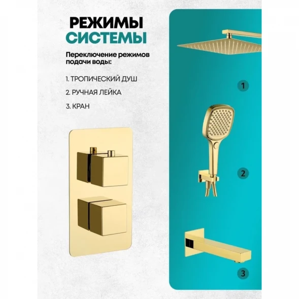 Душевой комплект Grocenberg GB5050GO 300 мм, с термостатом, золотой