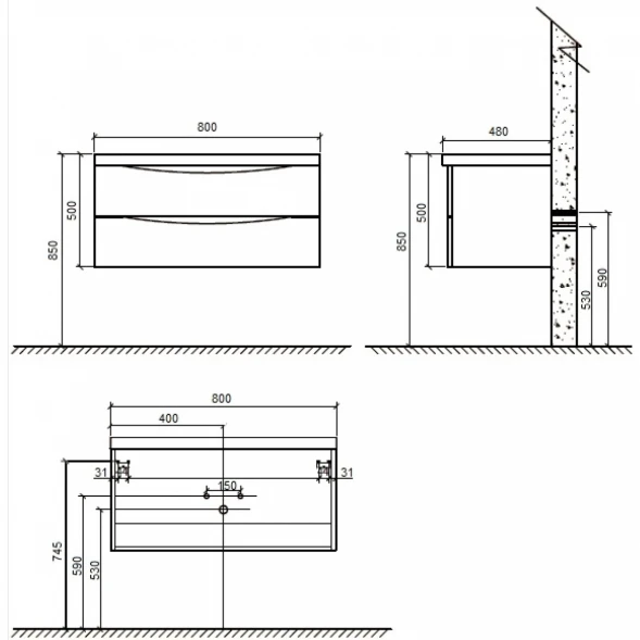 Раковина 80x48 см BelBagno Ancona-N EA-800-LVB