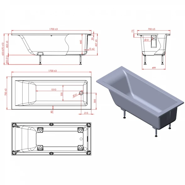 Ванна из литьевого мрамора Astra-Form Нейт Solid Surface 01010055 170x70 см, белый матовый