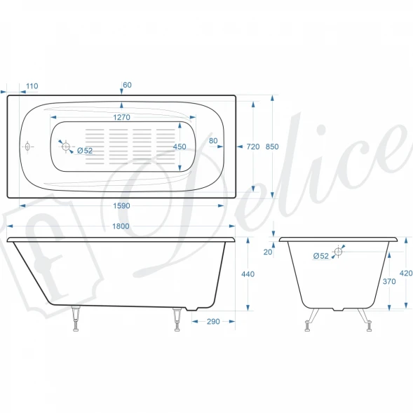 Ванна чугунная Delice Flex DLR230632-AS 180x85 см, с антискользящим покрытием, белый