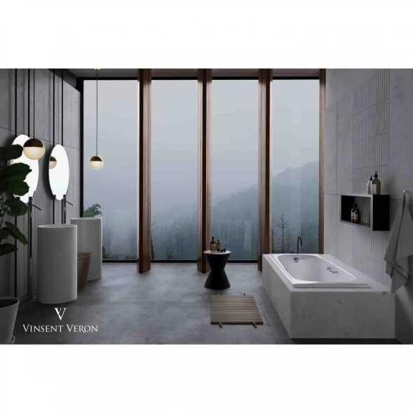 Ванна чугунная Vinsent Veron Concept VCO1607042H/VH0012CH-AS 160x70 см, с ручками, антискользящим покрытием, белый