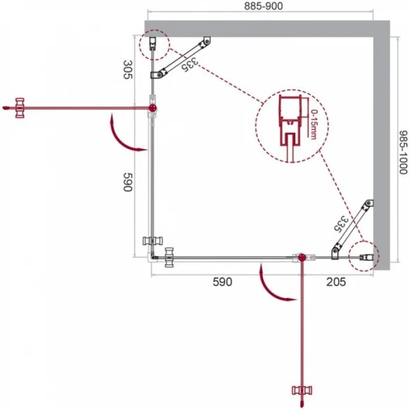 Душевой уголок 100x90 см BelBagno Etna ETNA-AH-22-90/100-C-Cr прозрачное