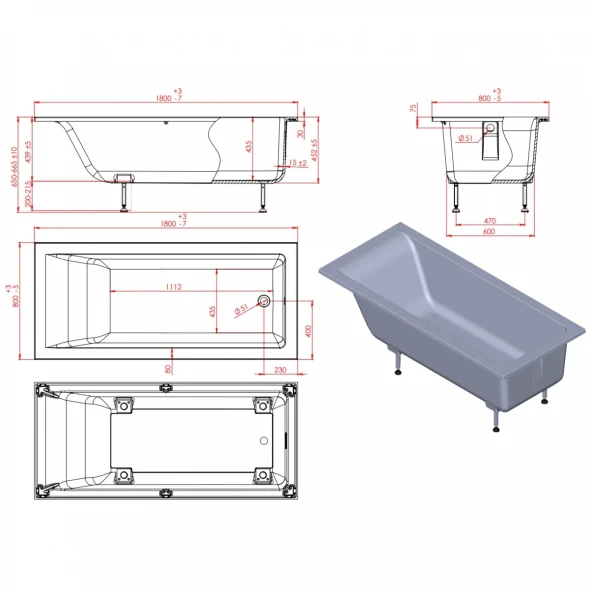 Ванна из литьевого мрамора Astra-Form Нейт Solid Surface 01010056 180x80 см, белый матовый