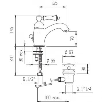 Смеситель для раковины с донным клапаном хром, ручка хром Cezares Margot MARGOT-LSM1-01-M