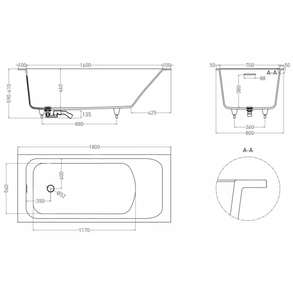 Ванна из литьевого мрамора Salini S-Sense Orlanda Kit 102112G 180x80 см, белый глянец