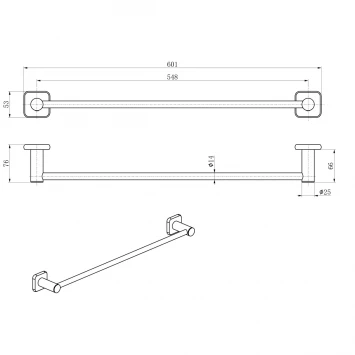 Полотенцедержатель Wonzon & Woghand WW-V1101-GM 60,1 см, темный графит матовый