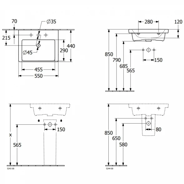 Раковина 55x44 см Villeroy &amp; Boch Subway 3.0 4A70F601