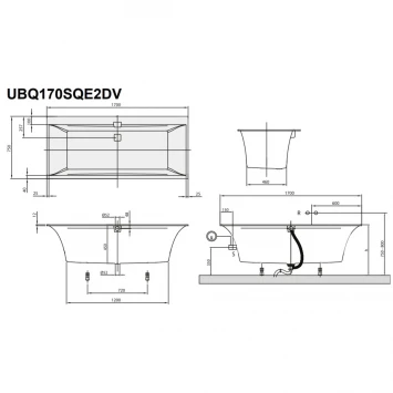 Квариловая ванна 170x75 см альпийский белый Villeroy &amp; Boch Squaro Edge 12 UBQ170SQE2DV-01