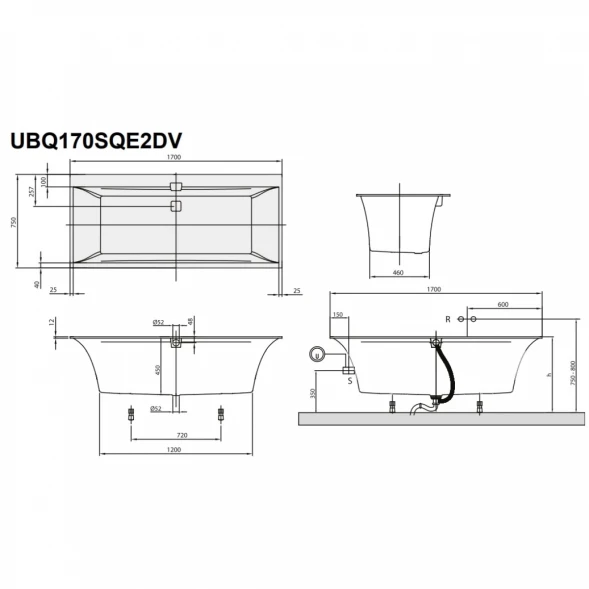 Квариловая ванна 170x75 см альпийский белый Villeroy &amp; Boch Squaro Edge 12 UBQ170SQE2DV-01