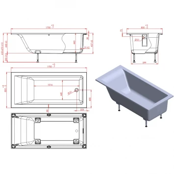 Ванна из литьевого мрамора Astra-Form Нейт Solid Surface 01010051 170x80 см, белый матовый