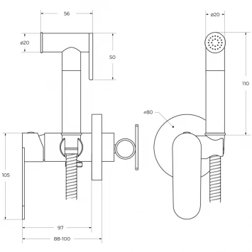 Гигиенический душ Cezares Stylus STYLUS-DIF-BORO со смесителем, золотой матовый