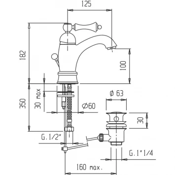 Смеситель для раковины с донным клапаном хром, ручка хром Cezares Margot MARGOT-LSM1-A-01-M
