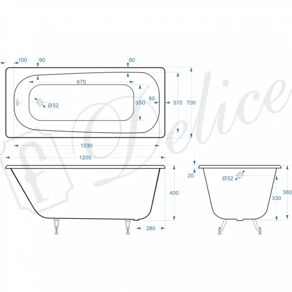 Ванна чугунная Delice Continental DLR230640 120x70 см, белый