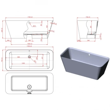 Ванна из литьевого мрамора Astra-Form Орион Solid Surface 01010050 170x75 см, отдельностоящая, белый матовый