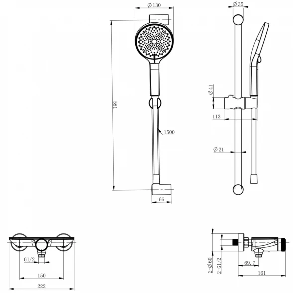Смеситель для душа Wonzon &amp; Woghand Click WW-B2052-A-BG с душевым гарнитуром, золотой матовый